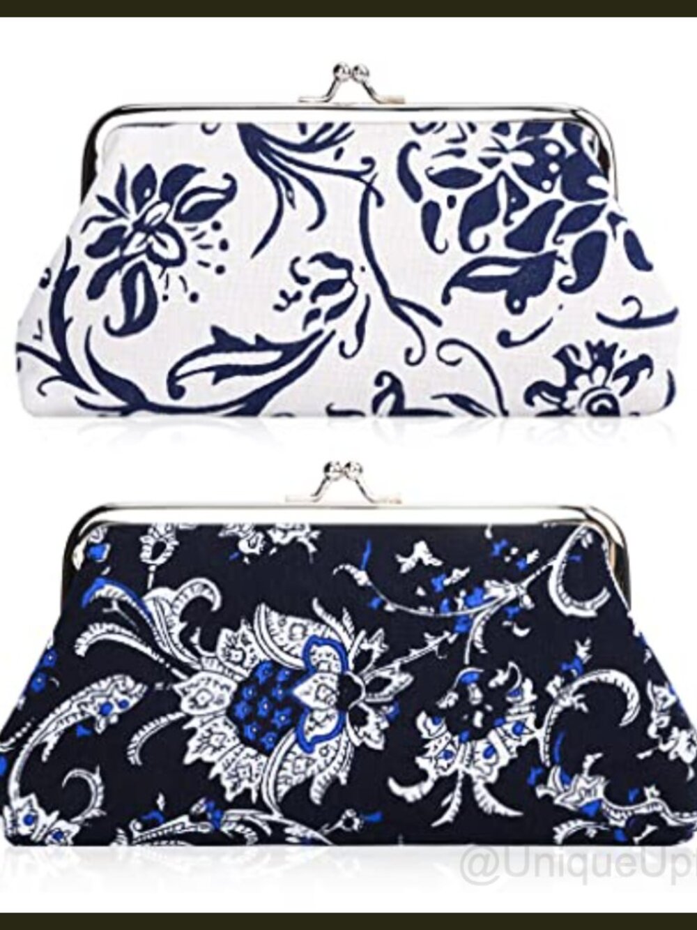 Large Canvas Floral Coin Purse Clutch Kiss Lock Wallet 2 Pack